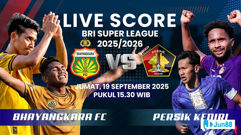 Bhayangkara striker takes a powerful shot on goal during the match against Persik Kediri