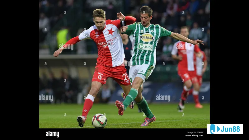 Slavia Prague vs Bodo/Glimt match action photo showing intense competition