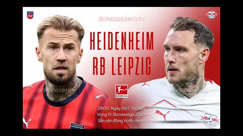 Cầu thủ Heidenheim và RB Leipzig tranh chấp quả bóng